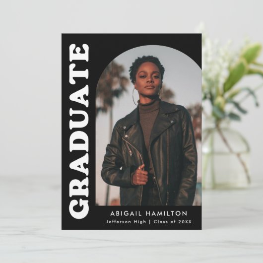 Offset Arch Black Photo Graduparty Kaart (Staand voorkant)