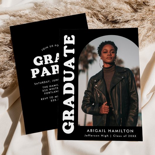 Offset Arch Black Photo Graduparty Kaart