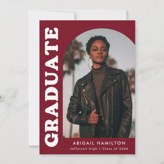 Offset Arch Burgundy 4 Foto Afstuderen Aankondiging (Voorkant)