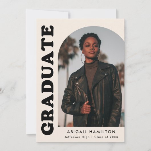 Offset Arch Cream Photo Graduparty Kaart (Voorkant)