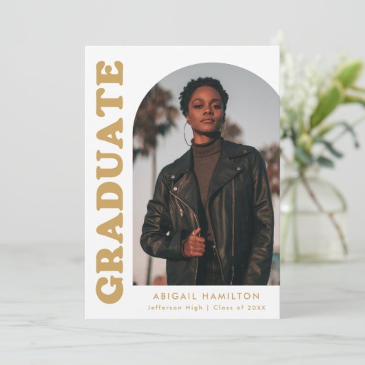 Offset Arch Gold 4 Photo Afstuderen Aankondiging (Staand voorkant)