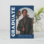 Offset Arch Navy Blue 4 Foto Afstuderen Aankondiging (Staand voorkant)
