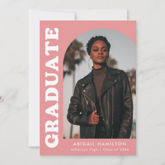 Offset Arch Pink 4 Foto Afstuderen Aankondiging (Voorkant)