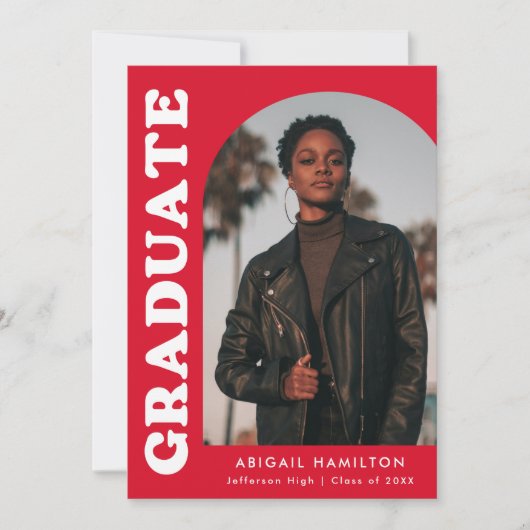 Offset Arch Red Photo Graduparty Kaart (Voorkant)