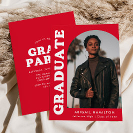 Offset Arch Red Photo Graduparty Kaart