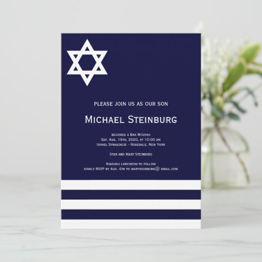 Offset Blue Bar Mitzvah Uitnodiging (Staand voorkant)