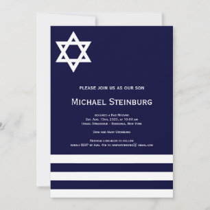 Offset Blue Bar Mitzvah Uitnodiging
