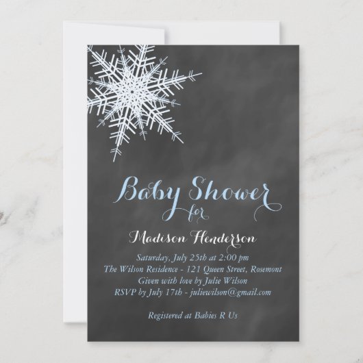 Offset Blue Chalk Snowflake Baby shower uitnodigen Kaart (Voorkant)