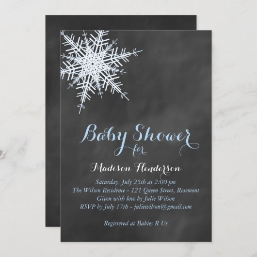 Offset Blue Chalk Snowflake Baby shower uitnodigen Kaart (Voorkant / Achterkant)