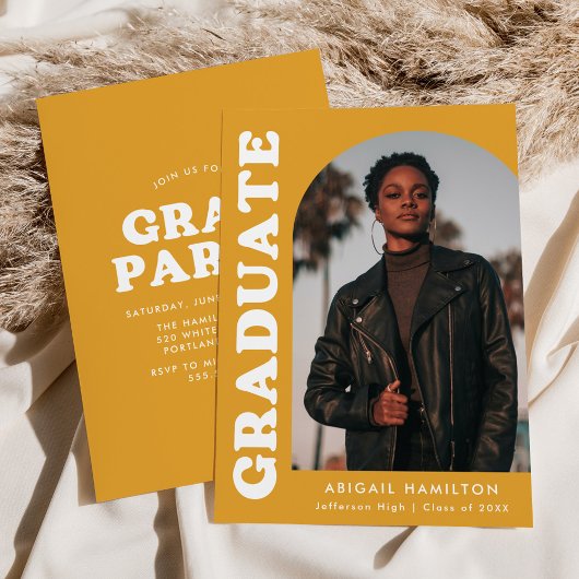 Offset Boog Geel Oranje Foto Afstudeerfeest Kaart