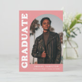 Offset Boog Roze 4 Foto Afstuderen Aankondiging (Staand voorkant)