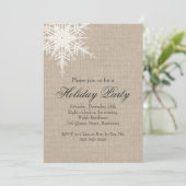 Offset Burlap Snowflake Holiday Party Uitnodiging (Staand voorkant)