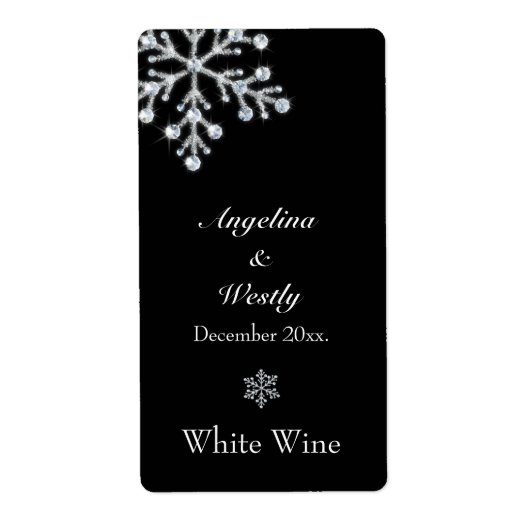 Offset Crystal Snowflake Weddenschap Wine Label zw (Voorkant)