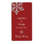 Offset Crystal Snowflake Wedding Wine Label (rood) (Voorkant)