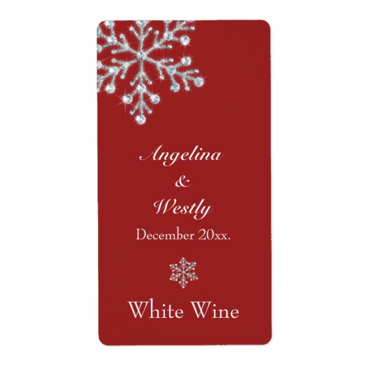 Offset Crystal Snowflake Wedding Wine Label (rood) (Voorkant)