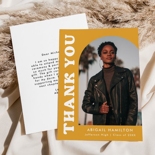 Offset geel Sinaasappel boog foto Afstuderen Bedankkaart