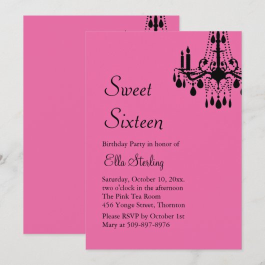 Offset Grand Ballroom Birthday Invite (fuchsia) Kaart (Voorkant / Achterkant)