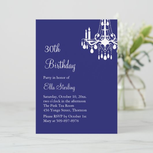 Offset Grand Ballroom Birthday Uitnodiging (indigo (Staand voorkant)