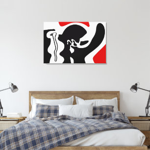 Offset kamer: Abstract zwart, wit & rood Canvas Afdruk
