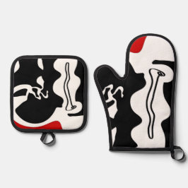 Offset kamer: Abstract zwart, wit & rood Ovenwant & Pannenlap Set