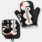 Offset kamer: Abstract zwart, wit & rood Ovenwant & Pannenlap Set (Voorkant / Achterkant)