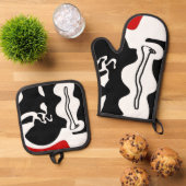 Offset kamer: Abstract zwart, wit & rood Ovenwant & Pannenlap Set (Top down)