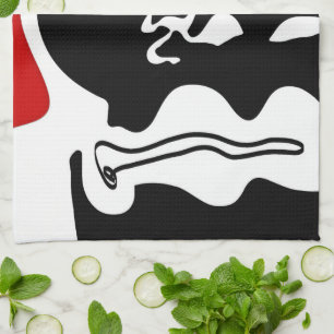 Offset kamer: Abstract zwart, wit & rood Theedoek