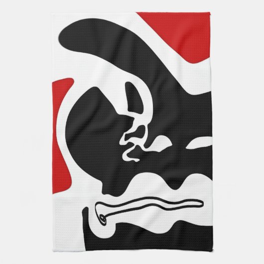 Offset kamer: Abstract zwart, wit & rood Theedoek (Verticaal)