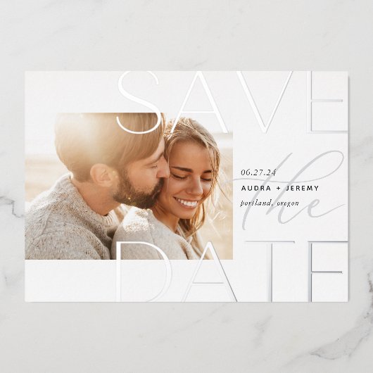 Offset overlay | Moderne horizontale foto om de Folie Uitnodiging (Voorkant)