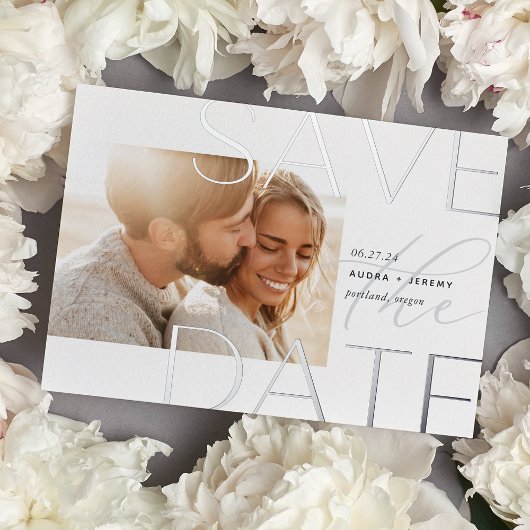 Offset overlay | Moderne horizontale foto om de Folie Uitnodiging