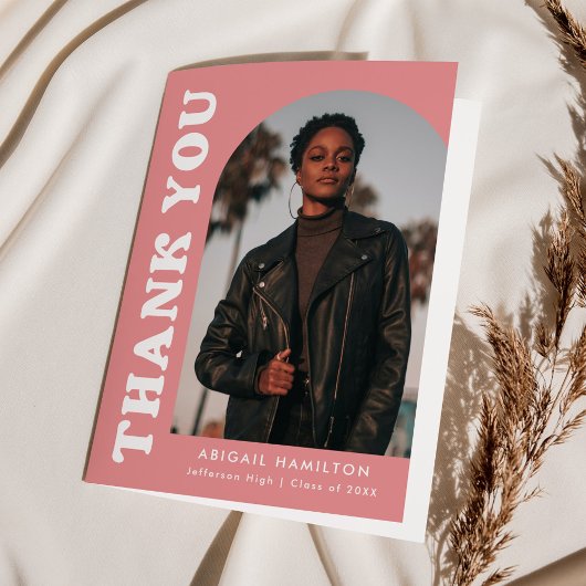 Offset roze boog 4 foto Afstuderen Bedankkaart