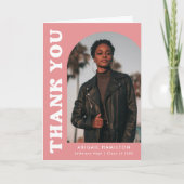 Offset roze boog 4 foto Afstuderen Bedankkaart (Voorkant)