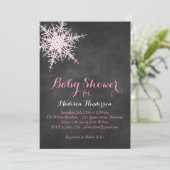 Offset roze snowflake Baby shower uitnodigen op kr Kaart (Staand voorkant)