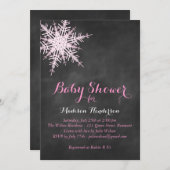 Offset roze snowflake Baby shower uitnodigen op kr Kaart (Voorkant / Achterkant)