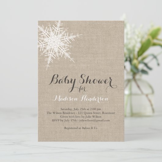 Offset Rustic Snowflake Baby shower Kaart (Staand voorkant)