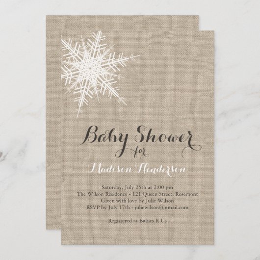 Offset Rustic Snowflake Baby shower Kaart (Voorkant / Achterkant)