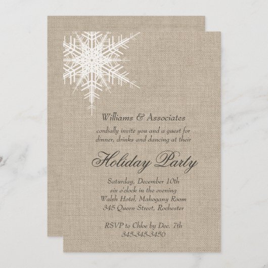 Offset Rustic Snowflake Corporate Holiday nodigt u Kaart (Voorkant / Achterkant)