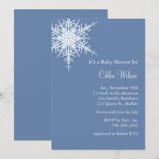 Offset Snowy Blue Baby shower uitnodigen Kaart (Voorkant / Achterkant)