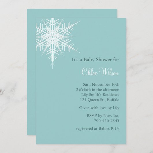 Offset Snowy Turquoise Baby shower Uitnodigen Kaart (Voorkant / Achterkant)