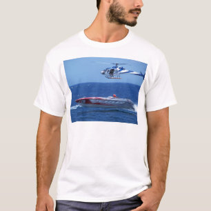 Offshore-drijfboot en helikopter t-shirt