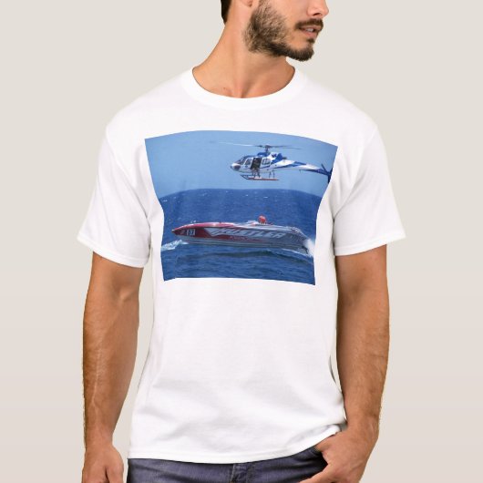 Offshore-drijfboot en helikopter t-shirt (Voorkant)