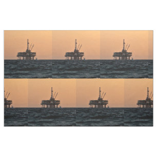 Offshore Olie Gas Rig Night Print Stof 9"Vierkant