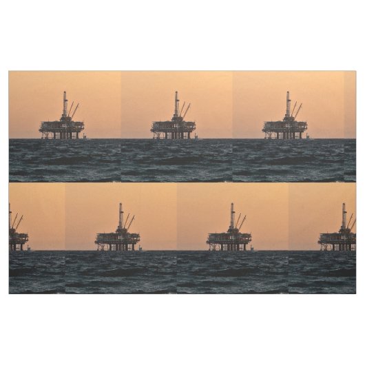 Offshore Olie Gas Rig Night Print Stof 9"Vierkant (Fat Quarter)