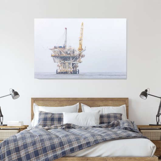 Offshore Olie Rig in mistige oceaan Canvas Afdruk (Insitu (Slaapkamer))