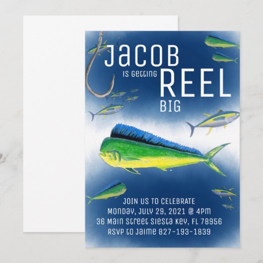 Offshore visverjaardagsuitnodiging kaart (Voorkant / Achterkant)