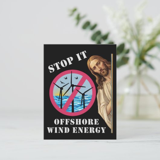 Offshore windenergie Stop het Jezus Briefkaart (Staand voorkant)