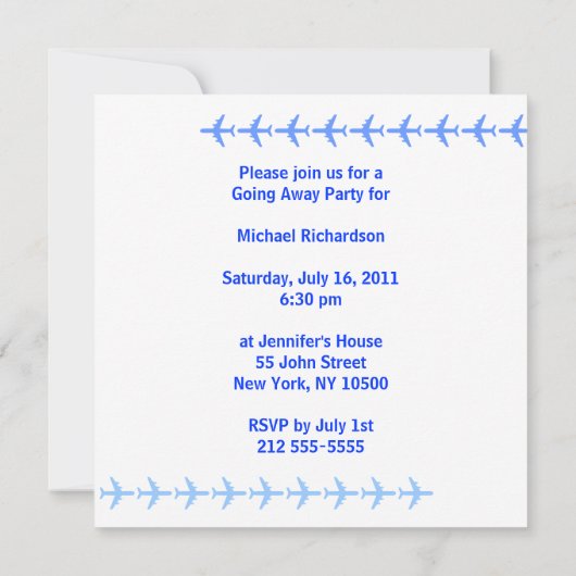 Offway Party Invitation Card Plane Blue Kaart (Achterkant)