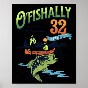 Ofishally 32 jaar oud vissen thema 32ste verjaarda poster