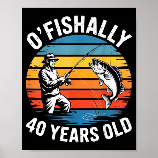 Ofishally 40 jaar oud grappige vissen 40ste verjaa poster (Voorkant)