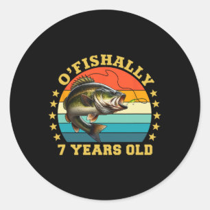 Ofishally 7 Jaar Verjaardag Vissen Retro Visser Ronde Sticker
